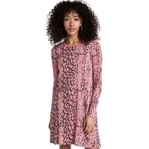 ATM Slub Jersey Long Sleeve Destroyed A-Line Dress Rose Quartz Leopard Print